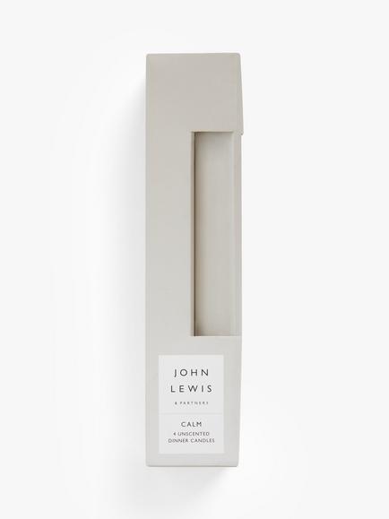 John Lewis Sentiments Calm Unscented Dinner Candles, Pack of 4, Grey