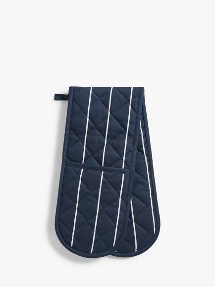 John Lewis Classic Butcher Stripe Double Oven Glove, Navy, Navy