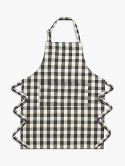 John Lewis Gingham Cotton Apron, Black, Black