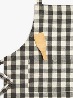 John Lewis Gingham Cotton Apron, Black - view 2, Black