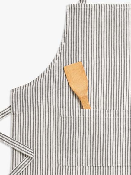 John Lewis Woven Stripe Apron, Charcoal - view 2, Charcoal