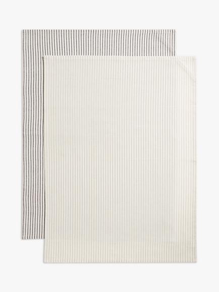 John Lewis Woven Stripe Cotton Tea Towels, Pack of 2, Charcoal, Charcoal