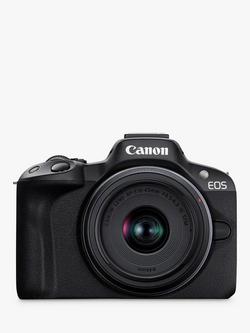 Canon EOS R50 Compact System Camera with RF-S 18-45mm Zoom Lens, 4K Ultra HD, 24.2MP, Wi-Fi, Bluetooth, OLED EVF, 3” Vari-Angle Touch Screen, Black