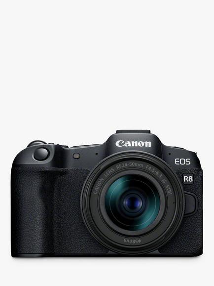 Canon EOS R8 Compact System Camera with RF 24-50mm Zoom Lens, 4K Ultra HD, 24.2MP, Wi-Fi, Bluetooth, OLED EVF, 3” Vari-Angle Touch Screen, Black, Black