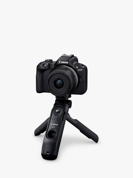 Canon EOS R50 Compact System Camera with RF-S 18-45mm Zoom Lens, 4K Ultra HD, 24.2MP, Wi-Fi, Bluetooth, OLED EVF, 3” Vari-Angle Touch Screen, Black, Vlogger Kit with Microphone, Tripod Grip & Memory Card - view 2, Black