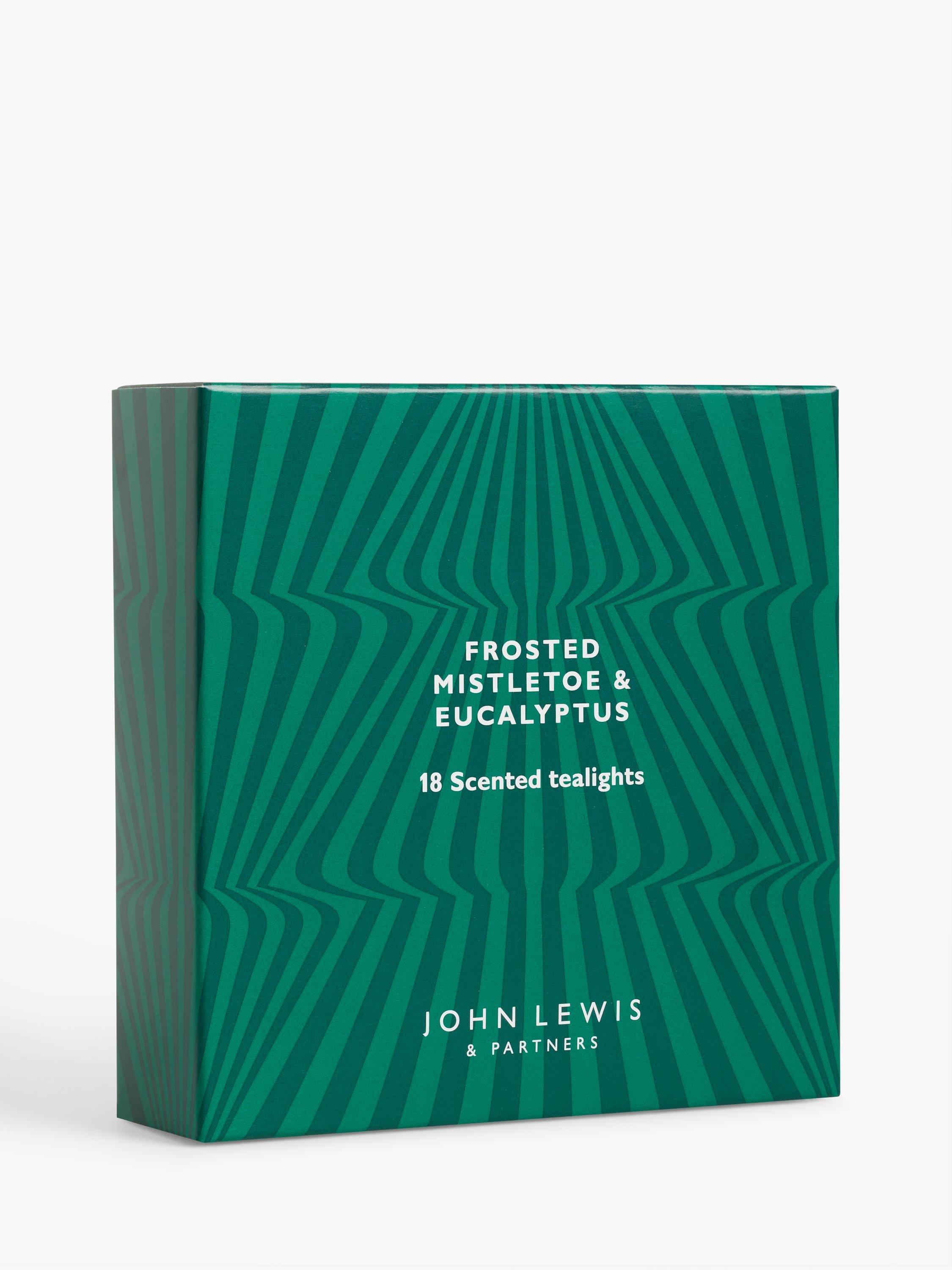 John Lewis Frosted Mistletoe & Eucalyptus Scented Tealights, Pack of 18