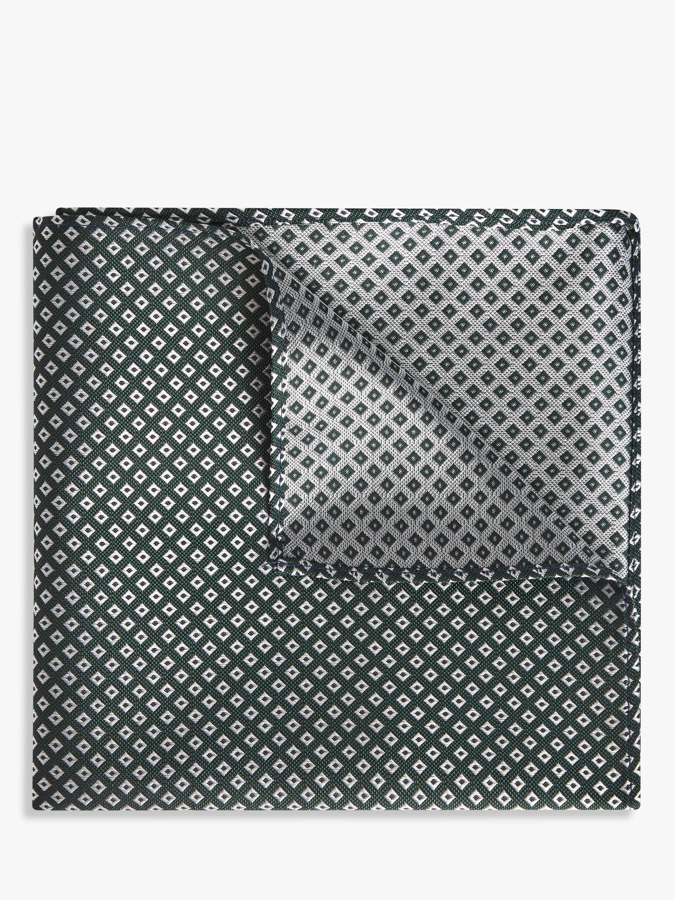 John Lewis Silk Geometric Pocket Square, Green