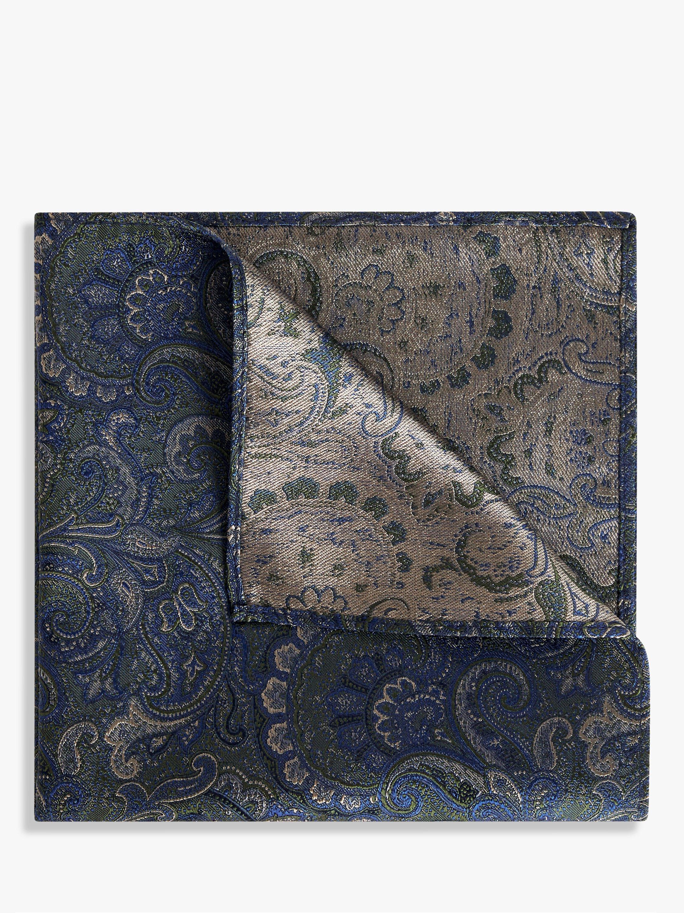 John Lewis Silk Paisley Pocket Square, Blue
