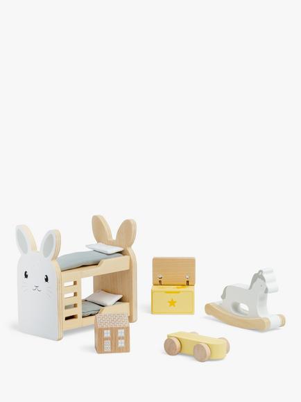 John Lewis Odney Wooden Doll's House Kids' Bedroom Furniture Set, Multi