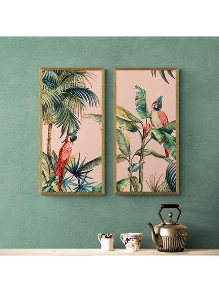 John Lewis Eva Watts 'Tropica II' Framed Prints, Set of 2, 82 x 42cm, Green/Multi - view 2, Green/Multi