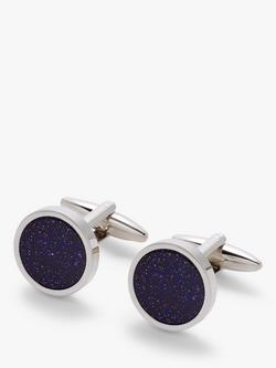 John Lewis Round Goldstone Cufflinks, Blue, Blue Goldstone