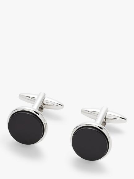 John Lewis Round Onyx Cufflinks, Black, Onyx