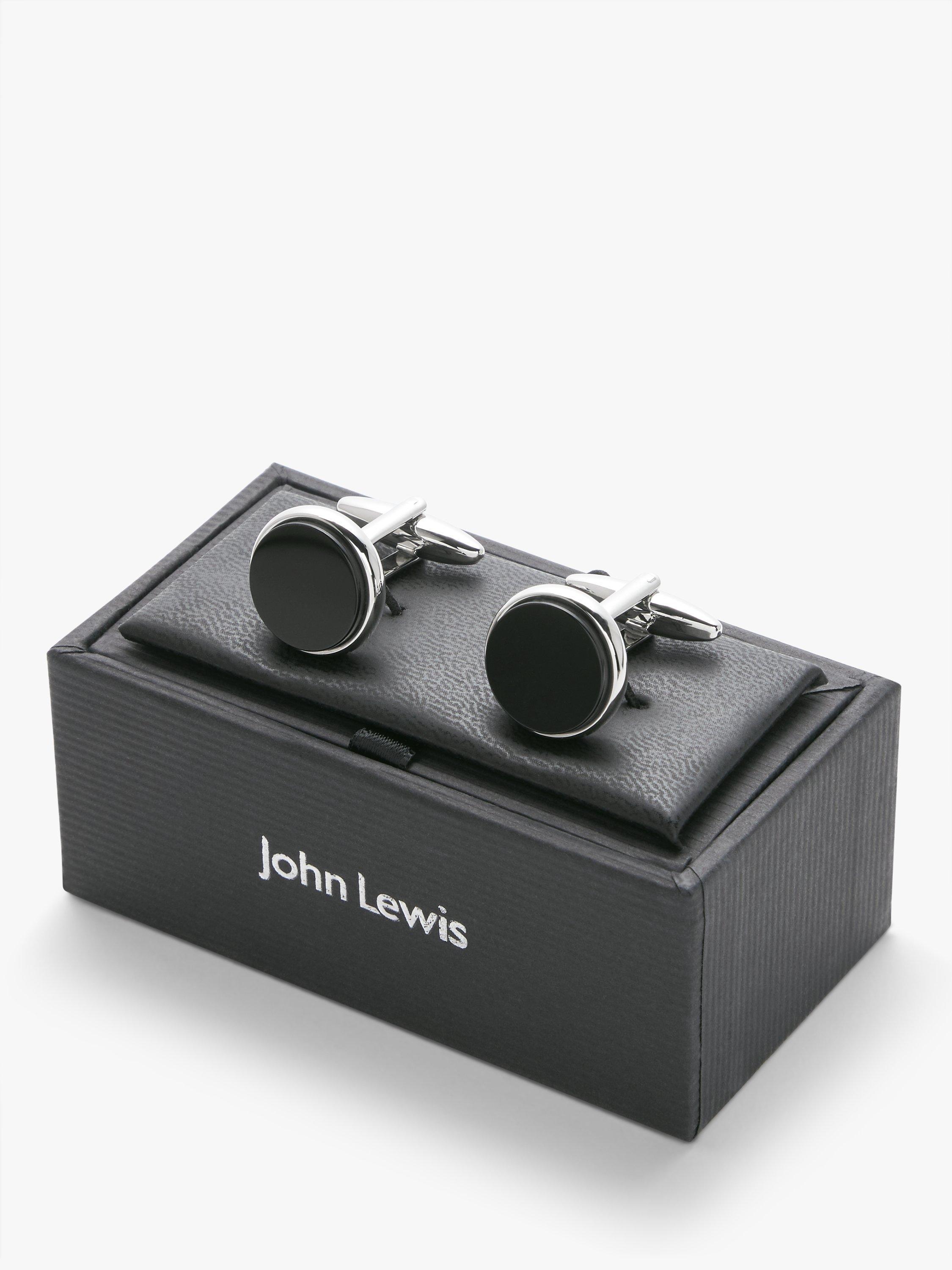 John Lewis Round Onyx Cufflinks, Black