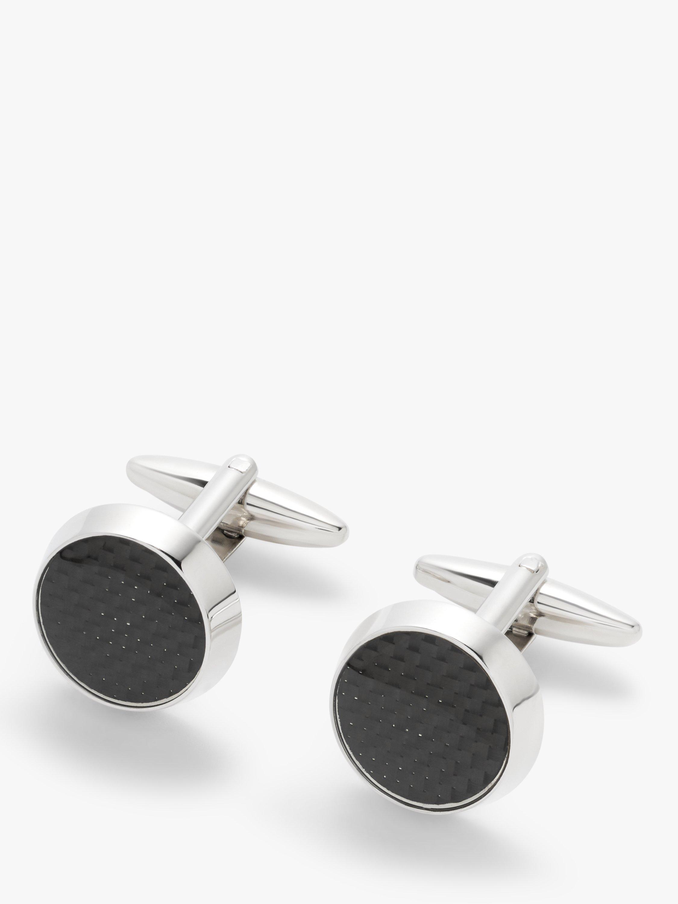 Product image 1 of 5, which shows John Lewis Vintage Carbon Fibre Round Cufflinks, Grey