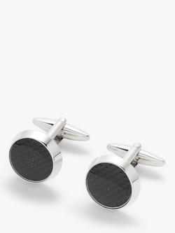 John Lewis Vintage Carbon Fibre Round Cufflinks, Grey, Grey