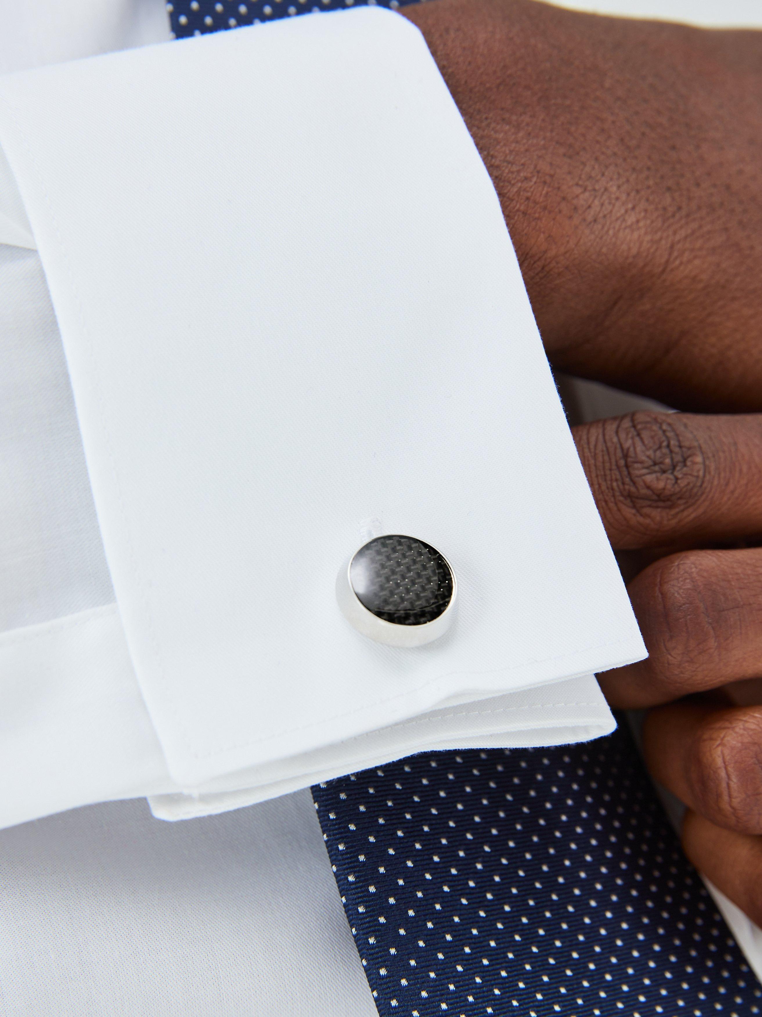 Product image 2 of 5, which shows John Lewis Vintage Carbon Fibre Round Cufflinks, Grey