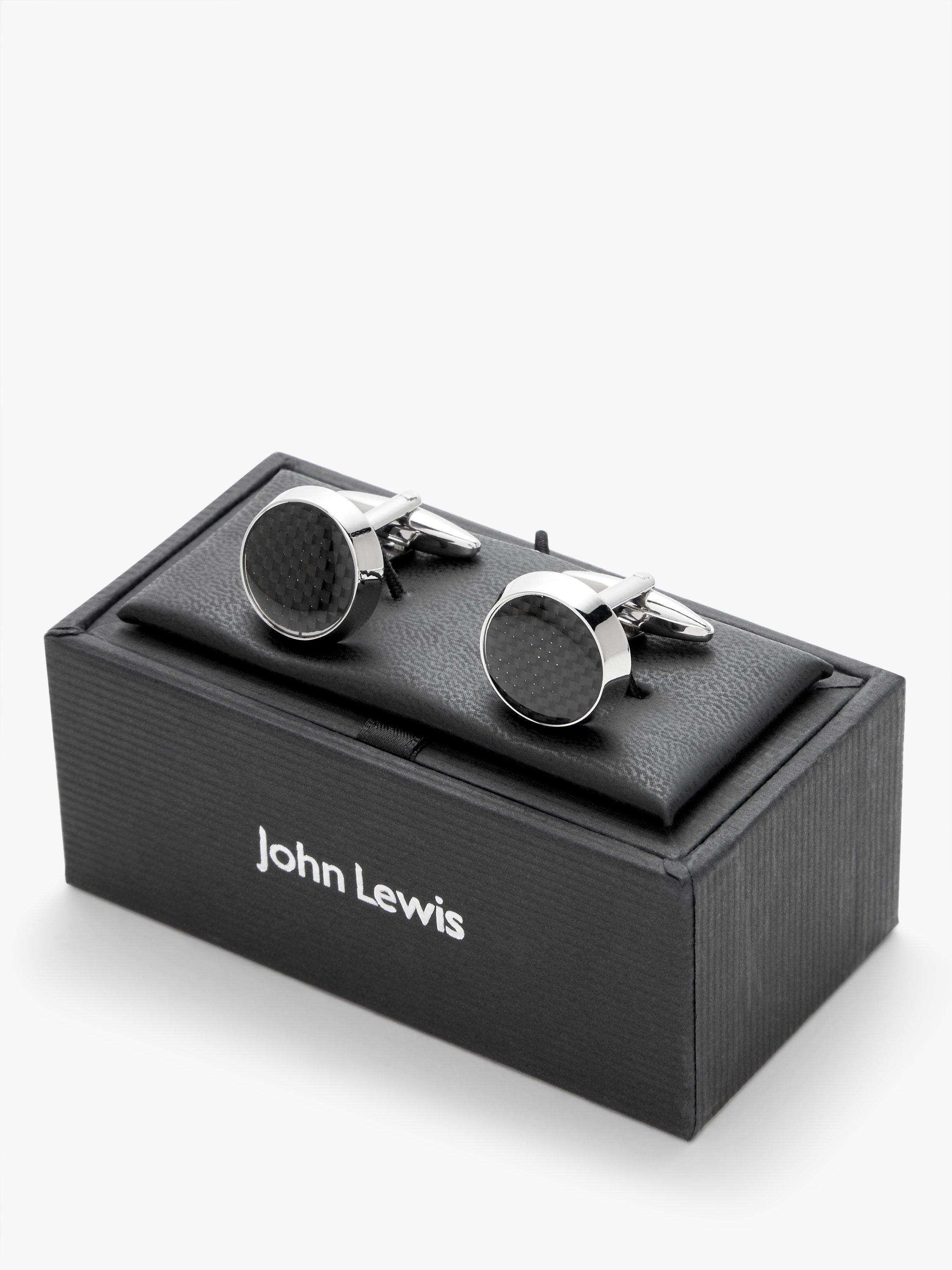 Product image 3 of 5, which shows John Lewis Vintage Carbon Fibre Round Cufflinks, Grey
