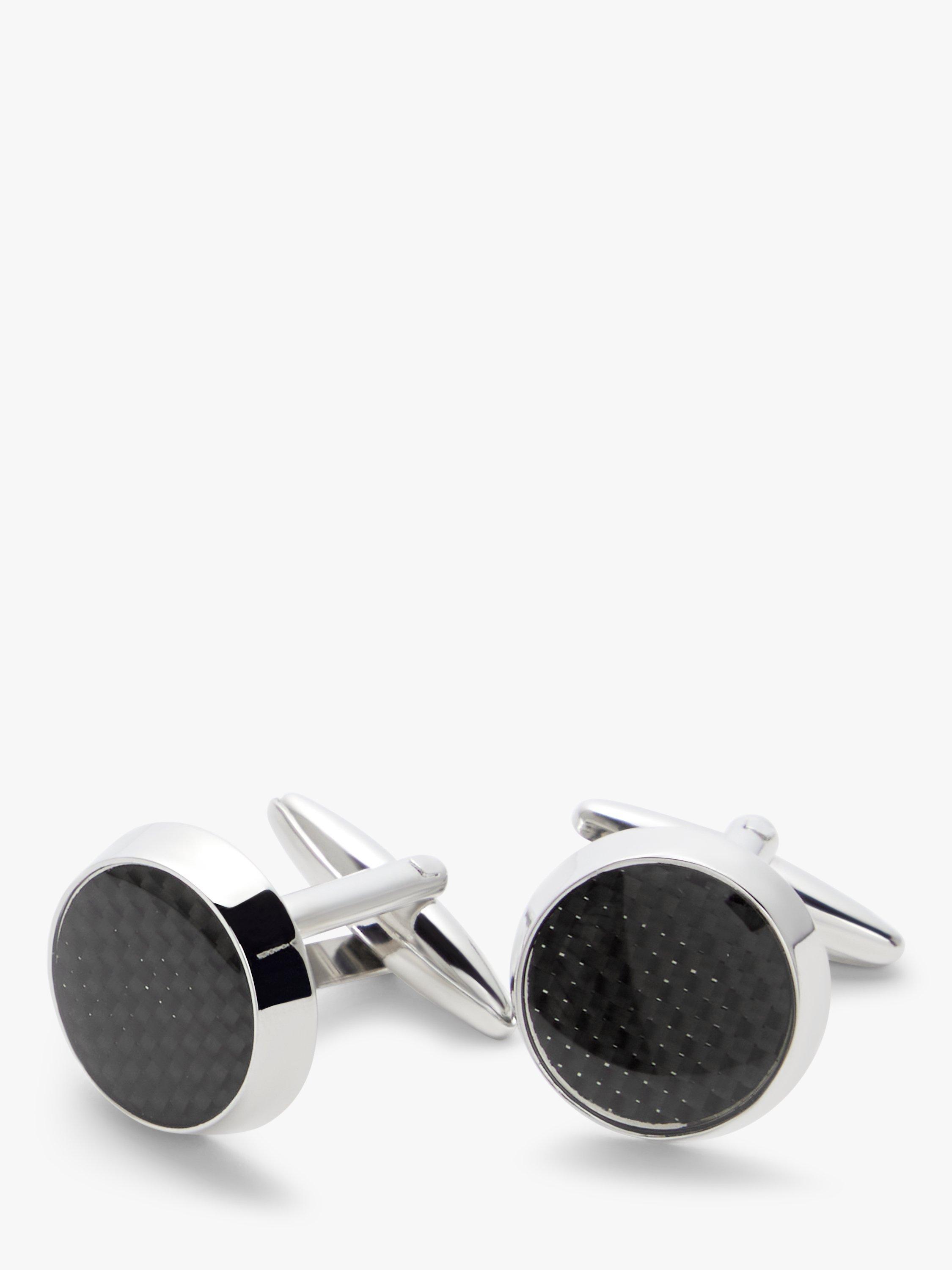 Product image 4 of 5, which shows John Lewis Vintage Carbon Fibre Round Cufflinks, Grey