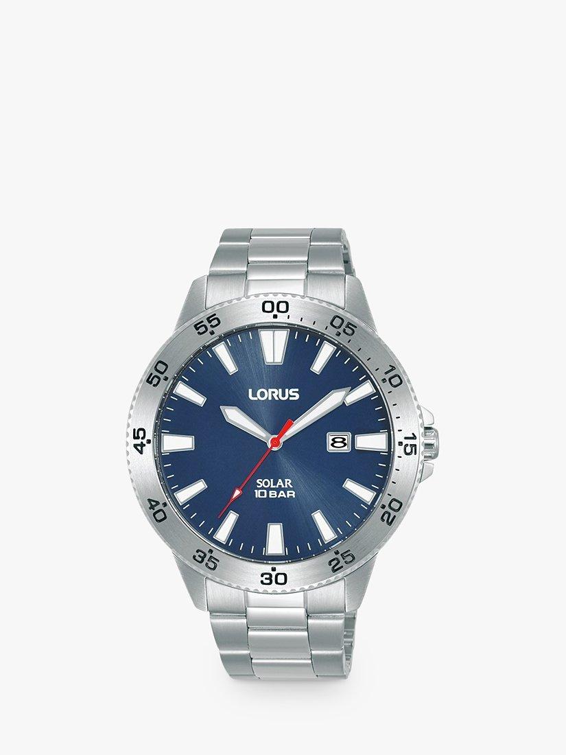 Product image 1 of 6, which shows Lorus RX341AX9 Men's Solar Bracelet Strap Watch, Silver