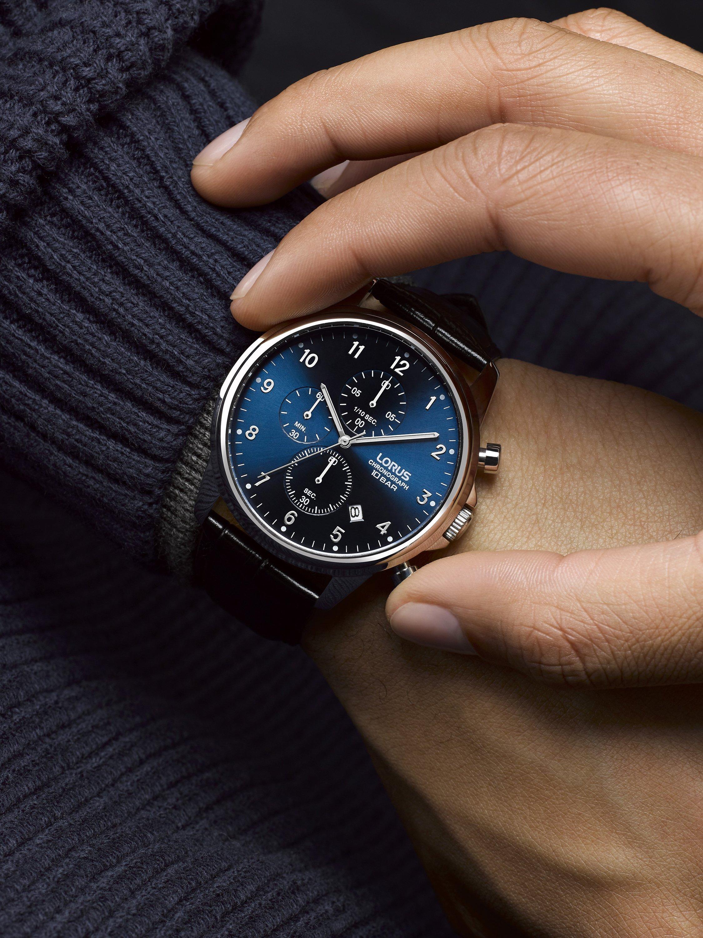 Product image 2 of 2, which shows Lorus Men's Chronograph Leather Strap Watch, Black