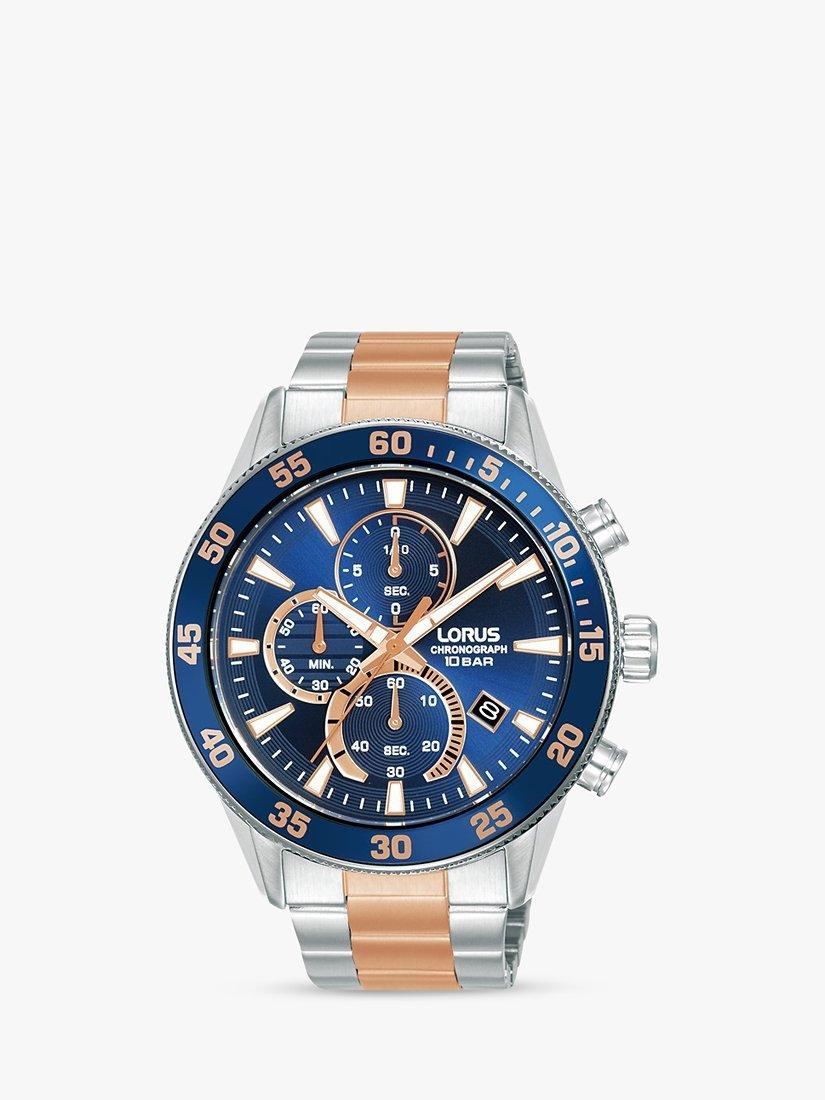 Product image 1 of 2, which shows Lorus RM329JX9 Men's Chronograph Bracelet Strap Watch, Silver/Rose Gold