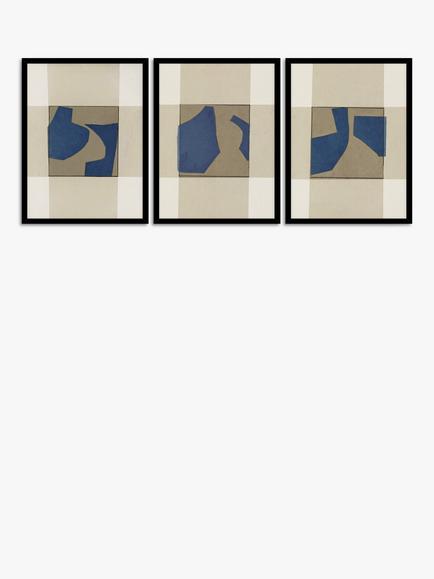 John Lewis Cartissi Studio 'Blowing' Framed Print, Set of 3, 42 x 32cm, Blue, Blue