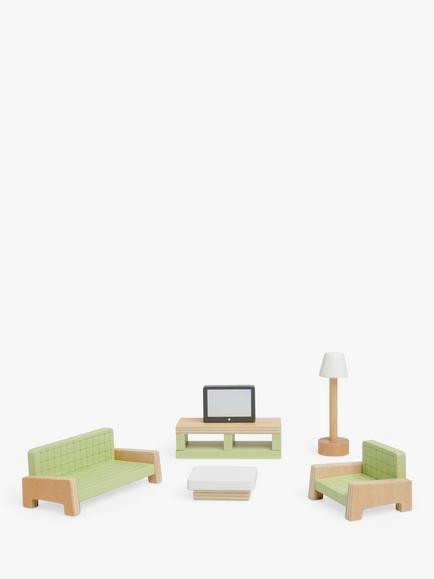 John Lewis Odney Wooden Doll's House Kids' Living Room Furniture Set, Multi