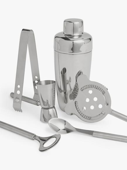 John Lewis Stainless Steel Cocktail Bar Set, 7 Piece - view 2, Silver