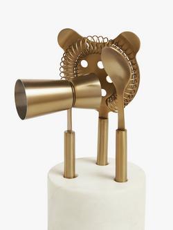 John Lewis Stainless Steel Cocktail Tool Set & Marble Stand, Gold/White - view 2, Gold