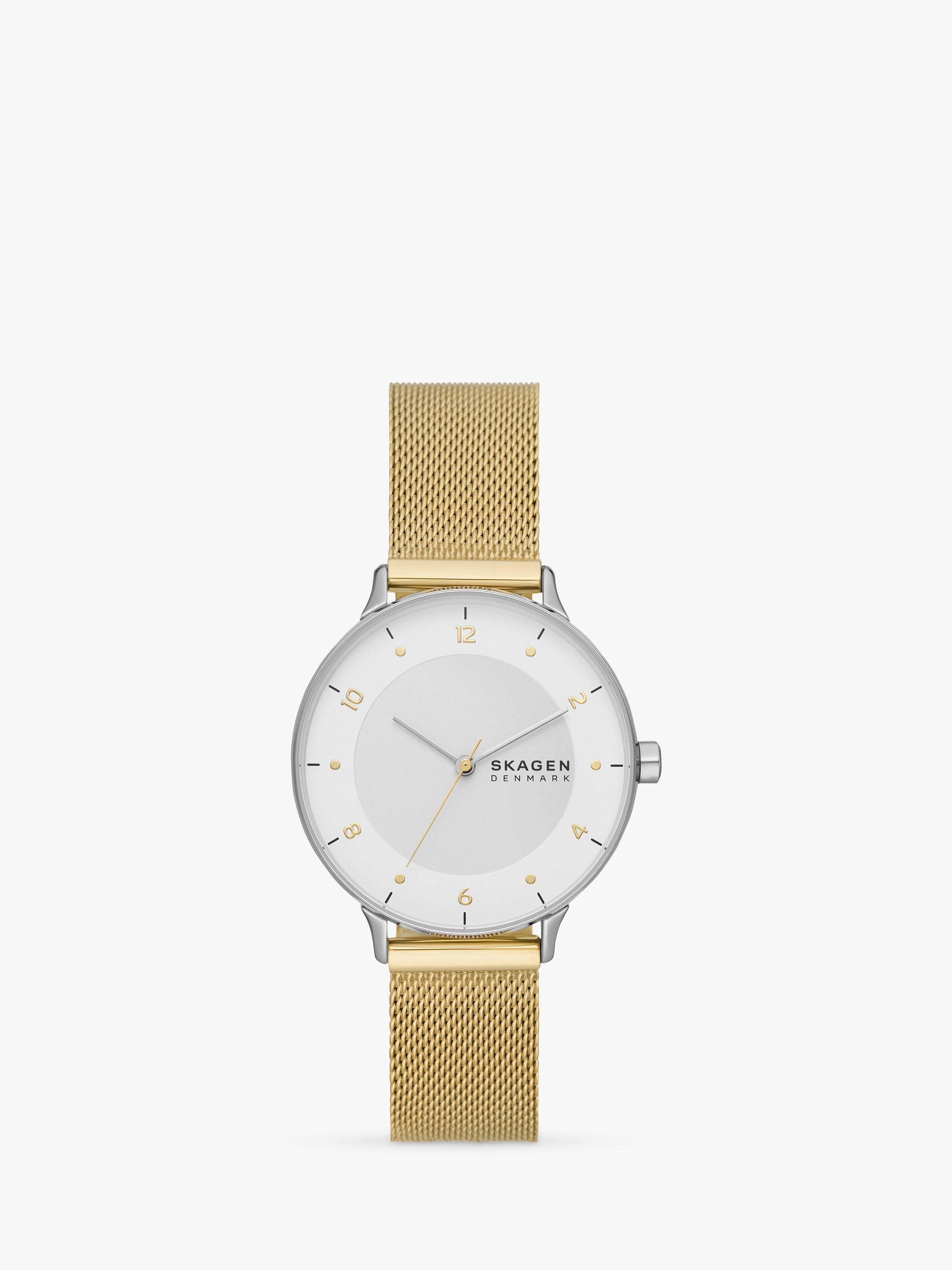 Skagen Women's Riis Three Hand Movement Mesh Strap Watch, Gold SKW3092
