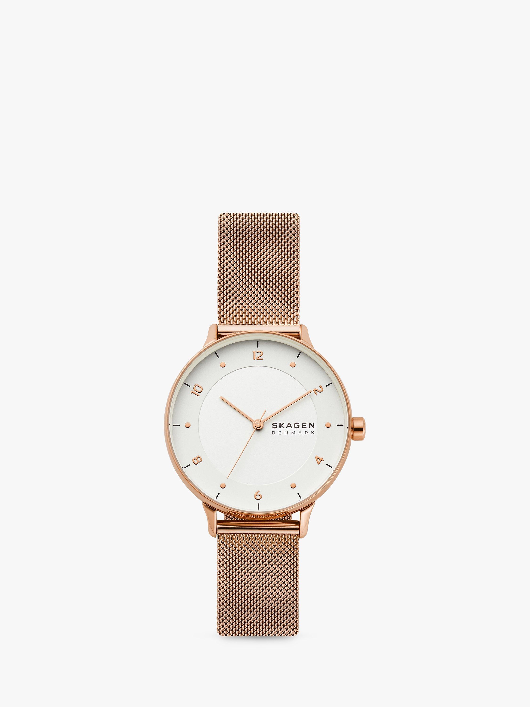 Skagen Women's Riis Three Hand Movement Mesh Strap Watch, Rose Gold SKW2918