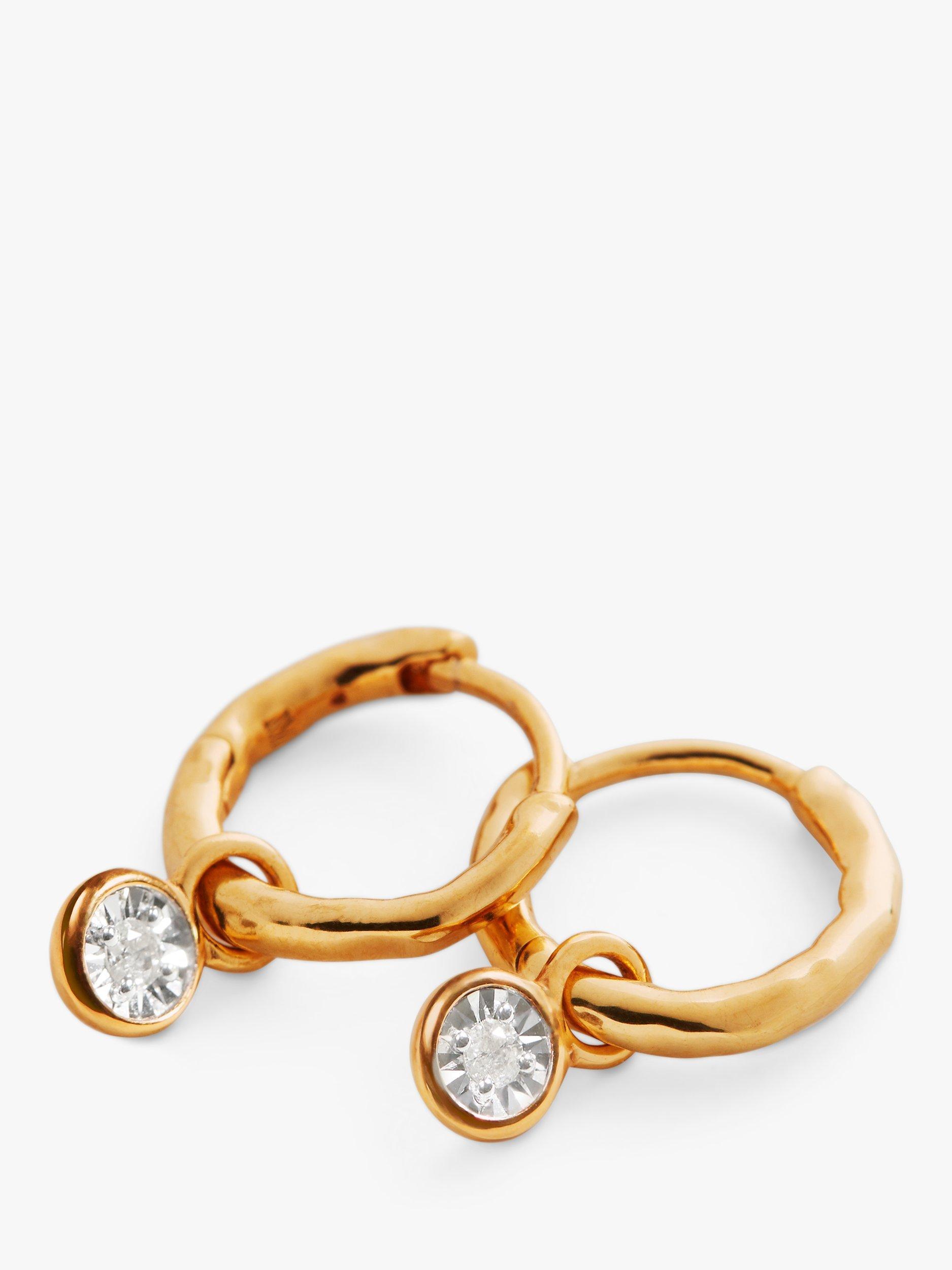 Product image 2 of 7, which shows Monica Vinader Siren Muse Diamond Mini Huggie Hoop Earrings, Gold