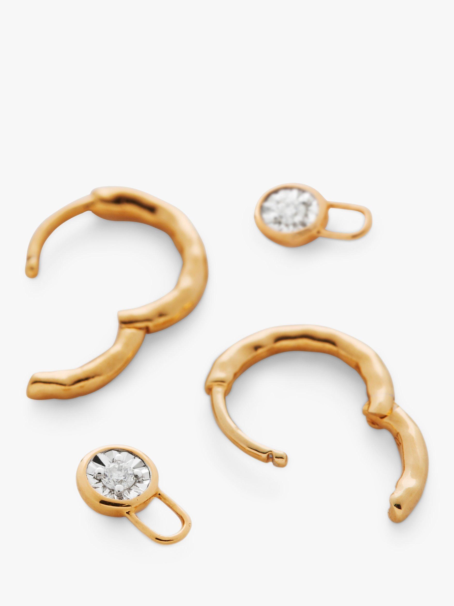 Product image 3 of 7, which shows Monica Vinader Siren Muse Diamond Mini Huggie Hoop Earrings, Gold