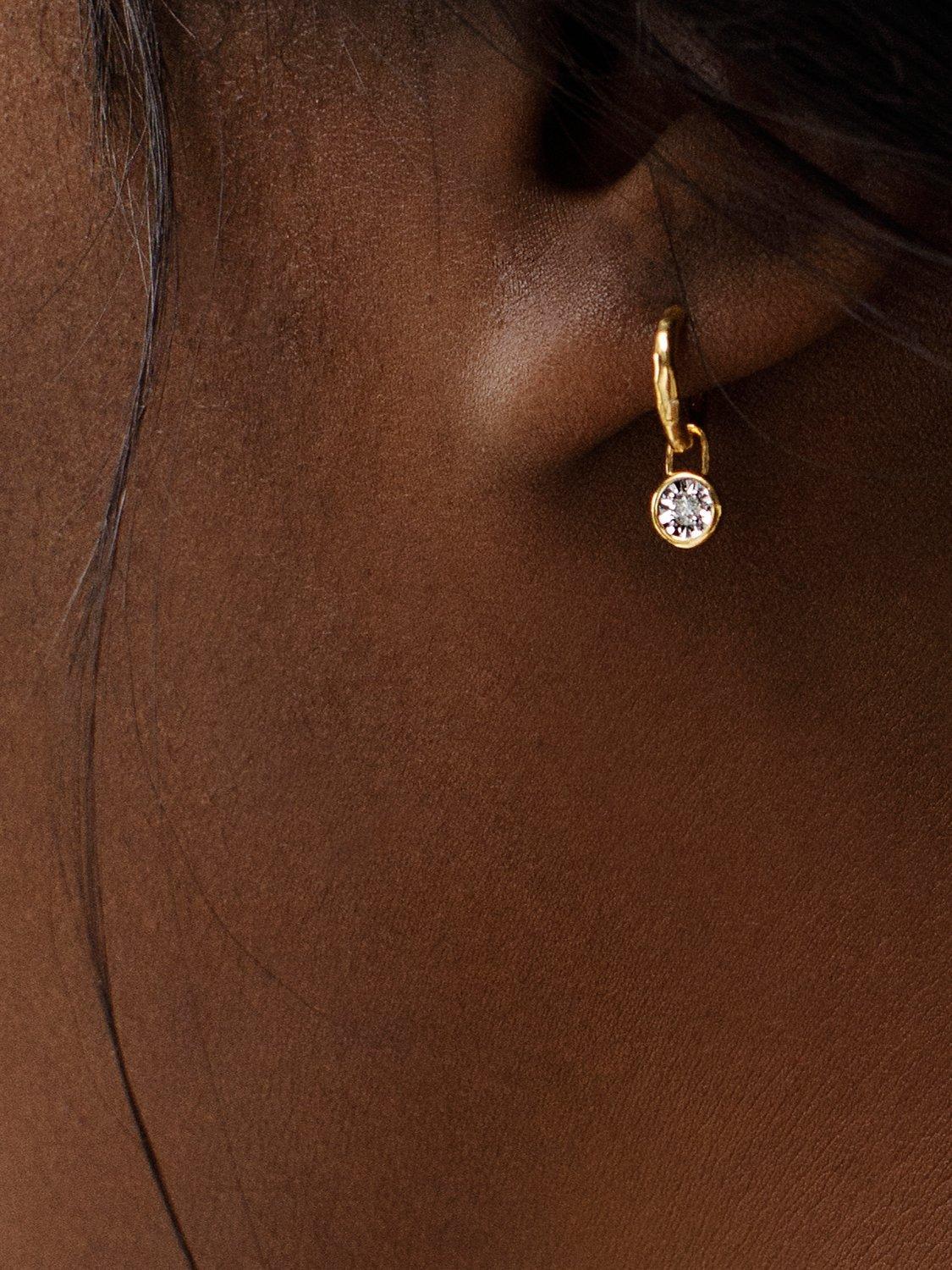 Product image 4 of 7, which shows Monica Vinader Siren Muse Diamond Mini Huggie Hoop Earrings, Gold