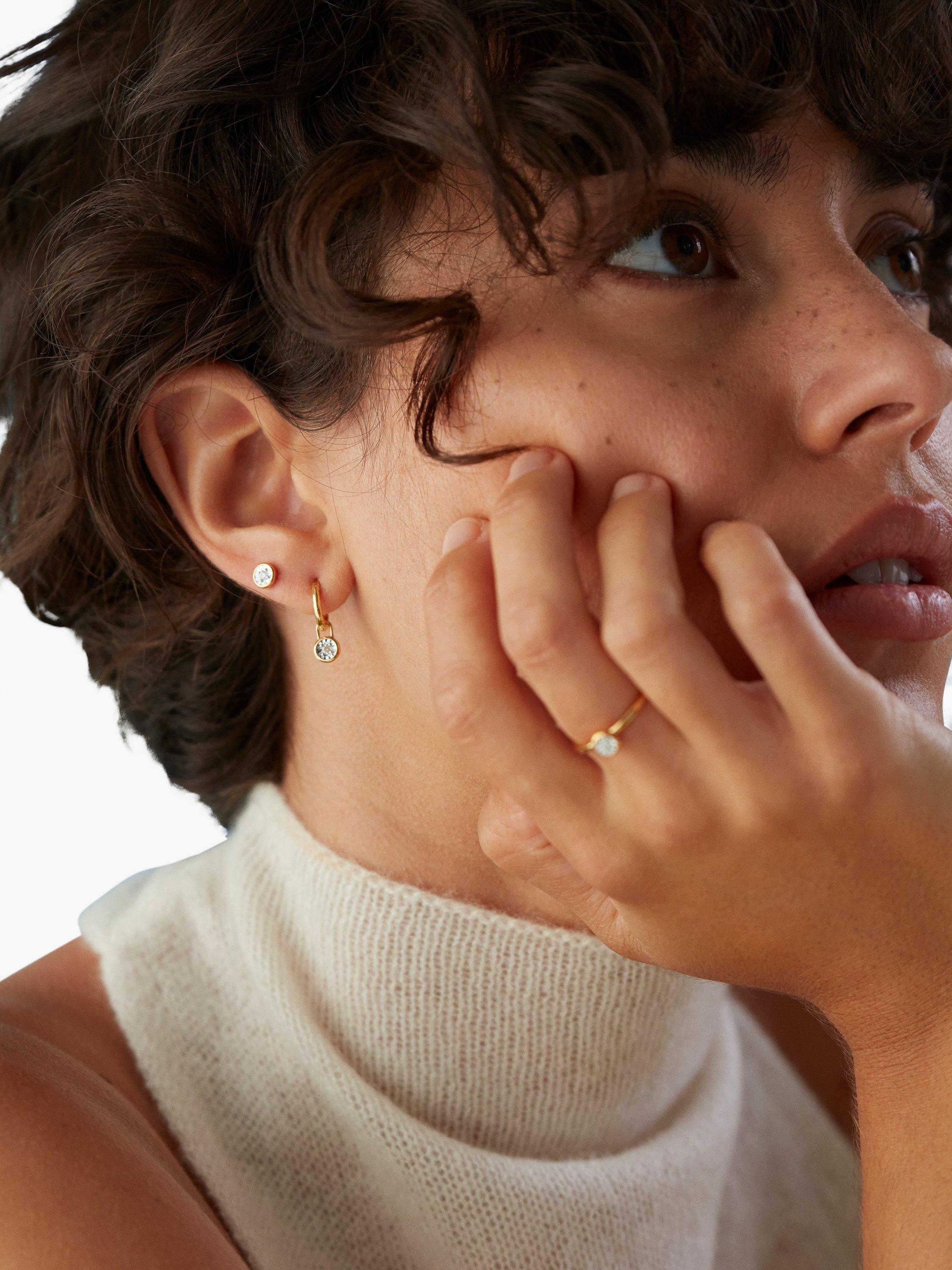 Product image 5 of 7, which shows Monica Vinader Siren Muse Diamond Mini Huggie Hoop Earrings, Gold