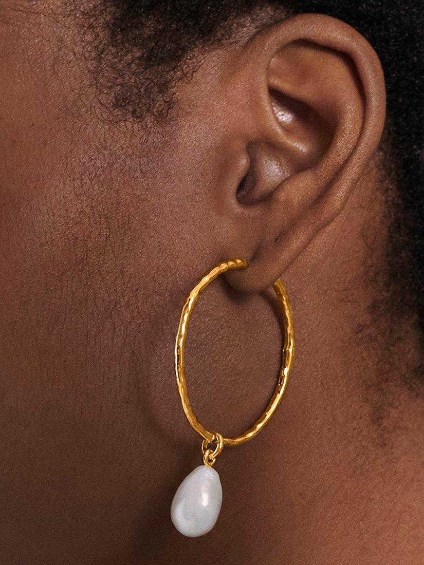 Monica Vinader Large Hoop Pearl Earrings, Gold