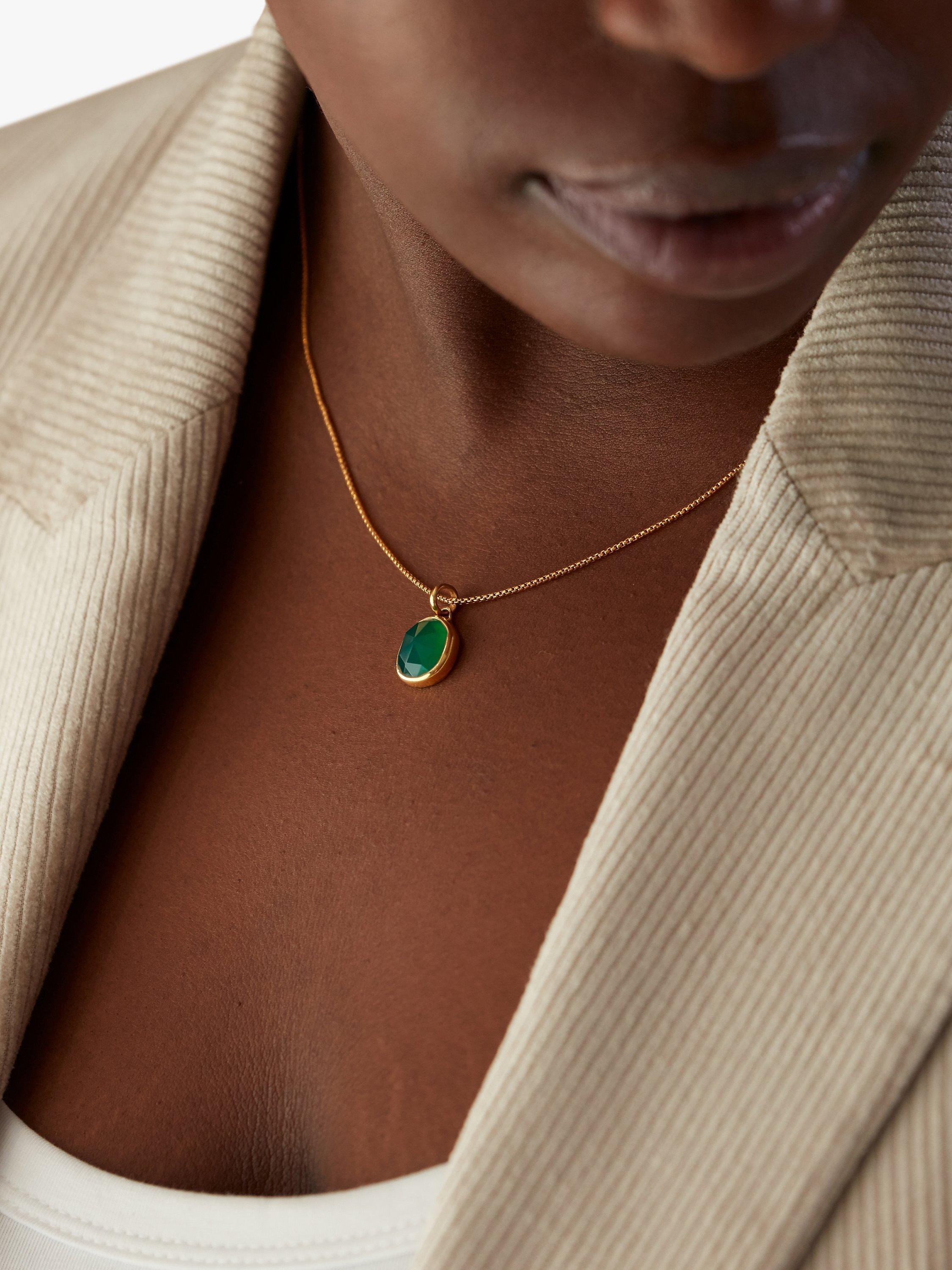 Product image 2 of 3, which shows Monica Vinader Oval Onyx Bezel Pendant Necklace, Gold/Green