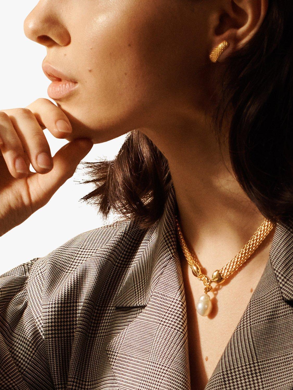Product image 2 of 3, which shows Monica Vinader Pearl Heirloom Necklace, Gold