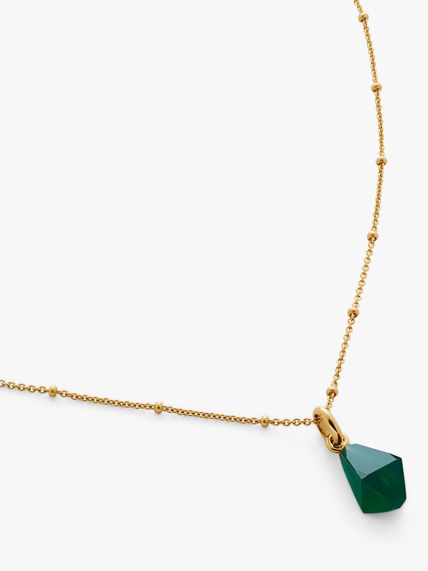Product image 2 of 4, which shows Monica Vinader Onyx Beaded Chain Necklace, Gold/Green