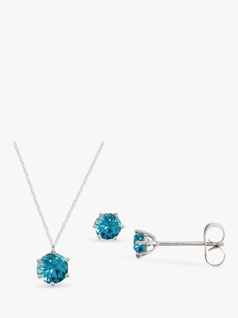 Product image 1 of 4, which shows E.W Adams 9ct White Gold Solitaire Topaz Pendant Necklace & Stud Earring Jewellery Set