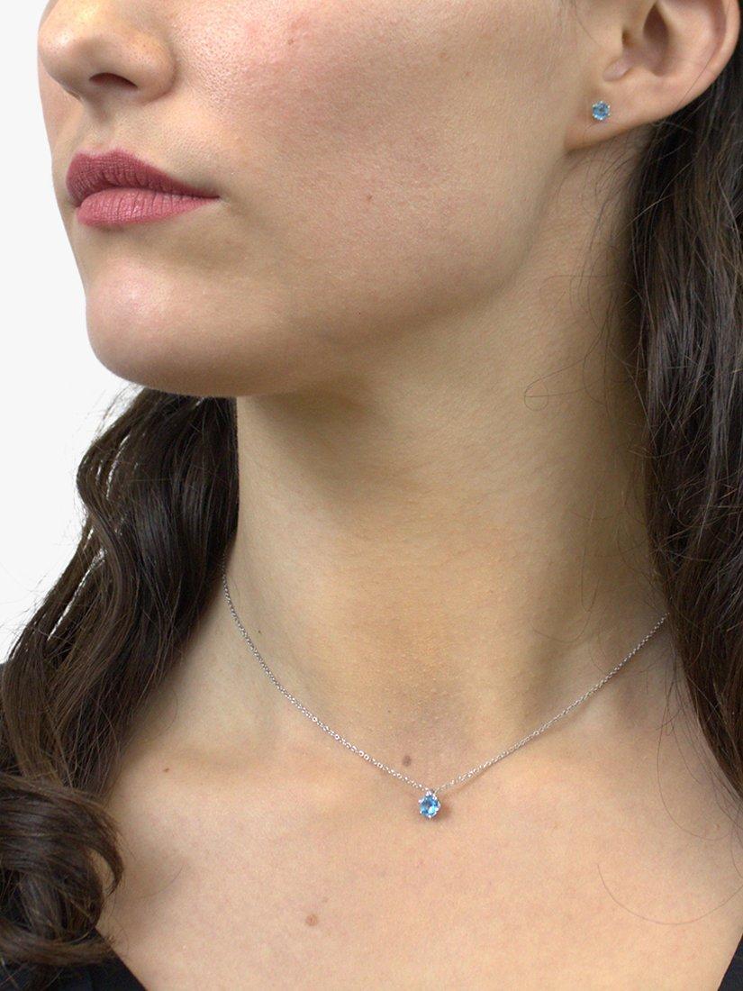 Product image 2 of 4, which shows E.W Adams 9ct White Gold Solitaire Topaz Pendant Necklace & Stud Earring Jewellery Set