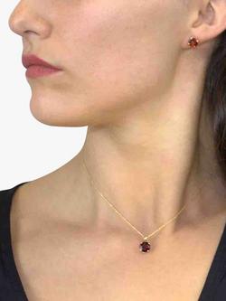 E.W Adams 9ct Yellow Gold Solitaire Garnet Pendant Necklace & Stud Earring Set, Gold/Red - view 2, Gold/Red