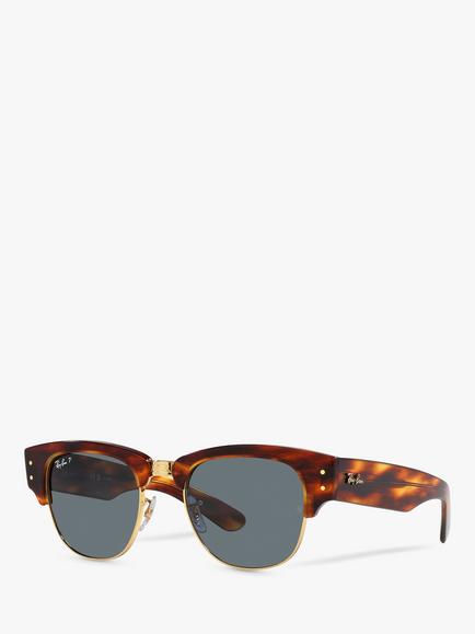 Ray-Ban RB0316S Men's Mega Clubmaster Polarised Oval Sunglasses, Striped Havana, Striped Havana