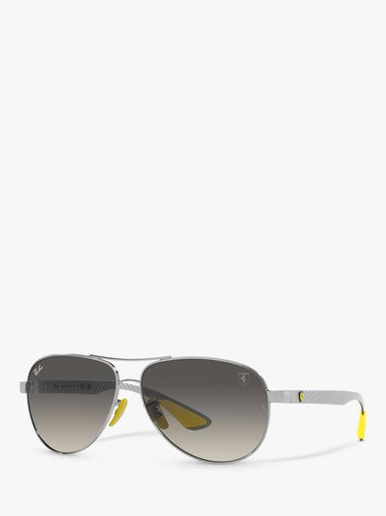 Ray-Ban RB8331M Scuderia Ferrari Men's Aviator Sunglasses, Silver/Grey Gradient, Silver/Grey Gradient