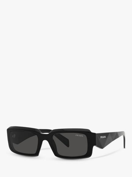 Prada PR 27ZS Unisex Rectangular Sunglasses, Black, Black