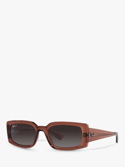 Ray-Ban RB4395 Women's Kiliane Polarised Rectangular Sunglasses, Transparent Brown, Transparent Brown