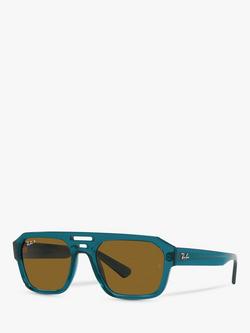 Ray-Ban RB4397 Men's Corrigan Polarised Irregular Sunglasses, Transparent Blue, Transparent Blue