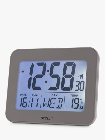 Acctim Oslo LCD Digital Alarm Clock, Grey