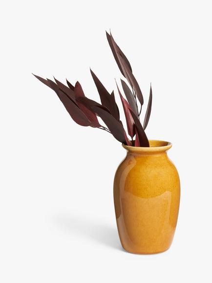 John Lewis Reactive Glaze Stoneware Urn Vase, H19cm, Yellow - view 2, Yellow