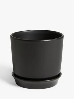 John Lewis Contemporary Glazed Stoneware Planter, 14.5cm, Black